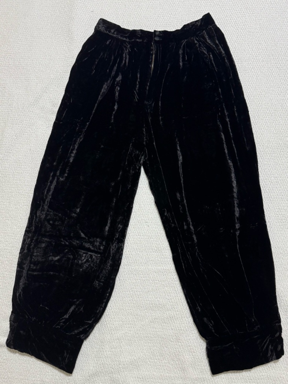 Masscob Size 40 US 10 Black Crushed Velvet Harem Style Pants